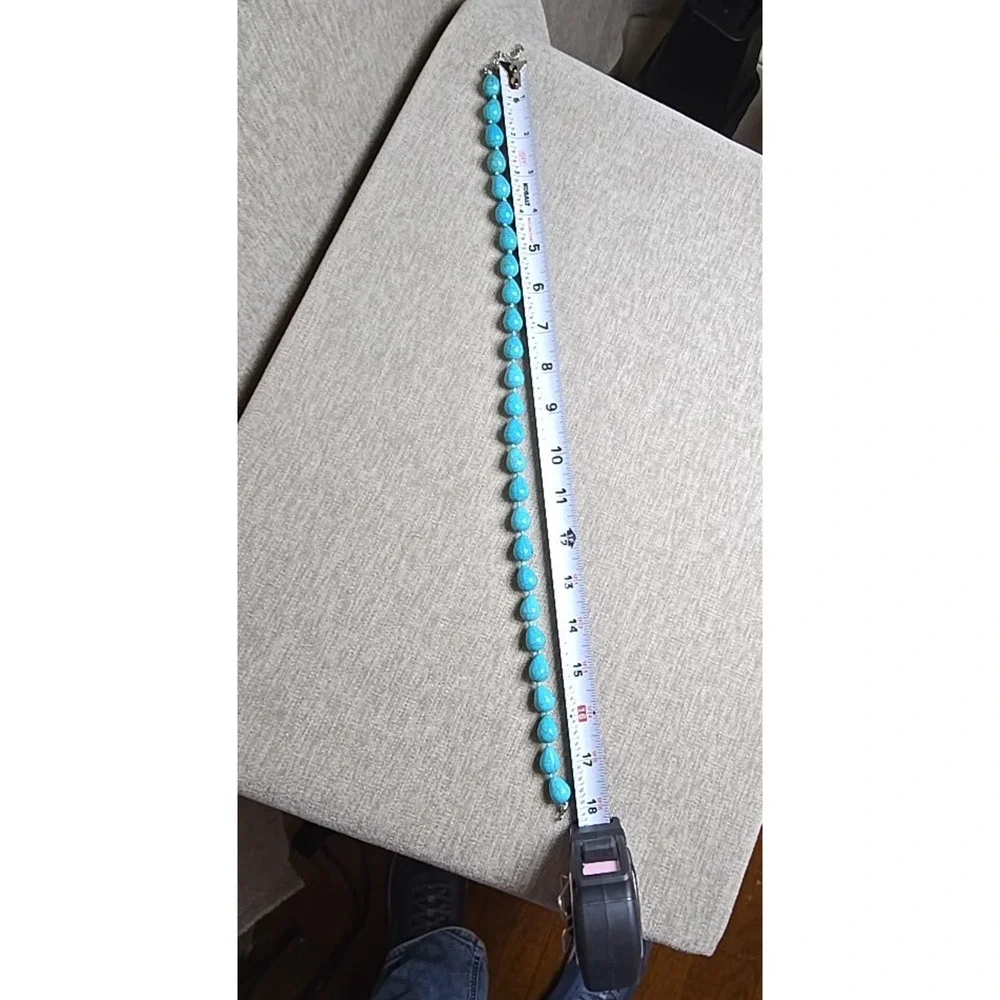 Turquoise Colored Dyed Necklace Silver Tone Tear Drop Beads Boho 18